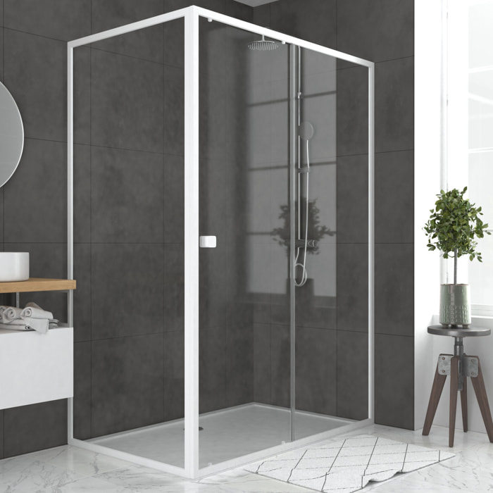 Pack porte de douche Coulissante blanc 140X185 cm + paroi de retour 90cm + receveur à poser - WHITY