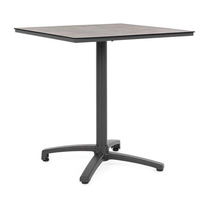 Tavolo da bar quadrato LAREDO in alluminio antracite e HPL tortora, pieghevole e impilabile, 70×70×74 cm