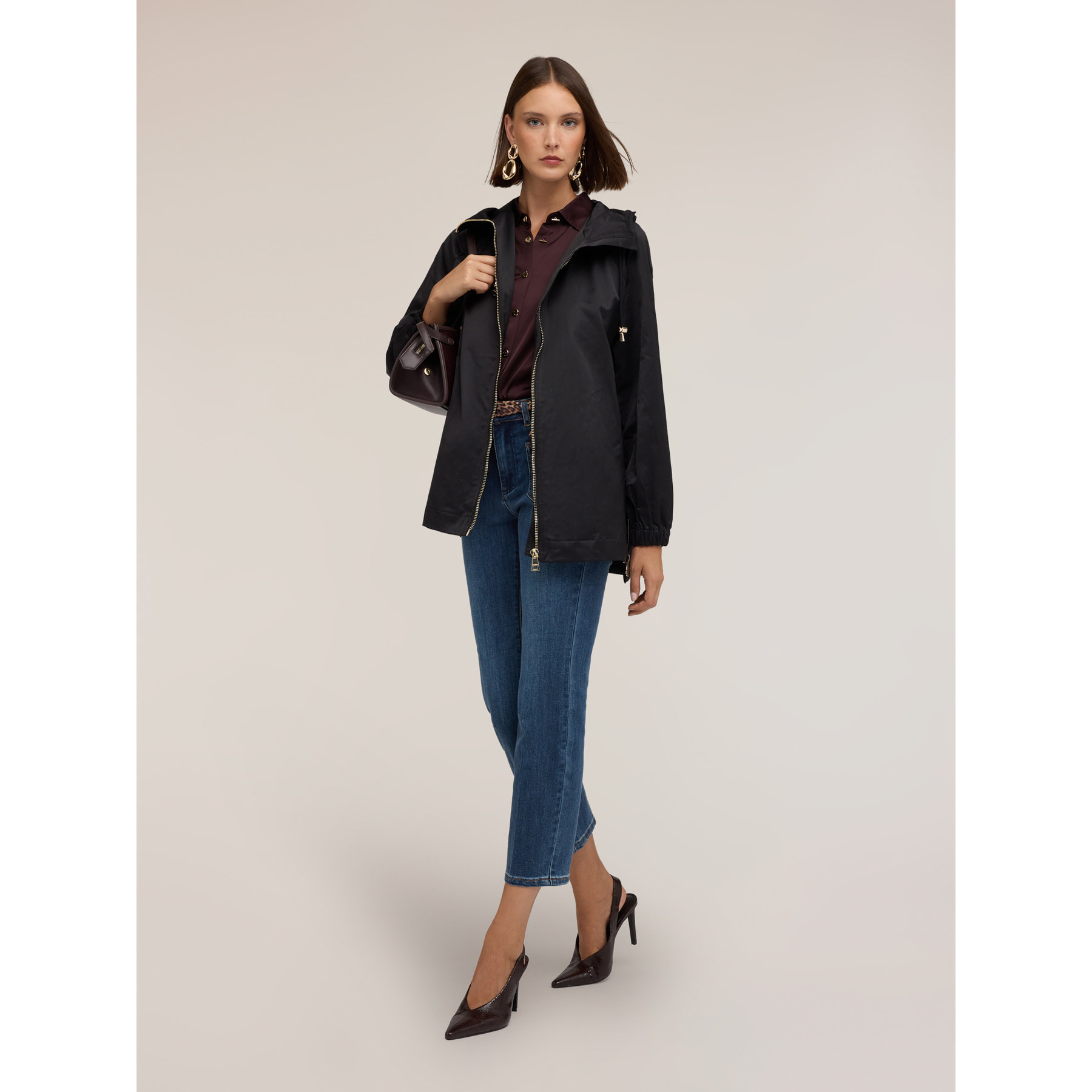 Motivi - Parka de mezcla de algodón con capucha - Negro