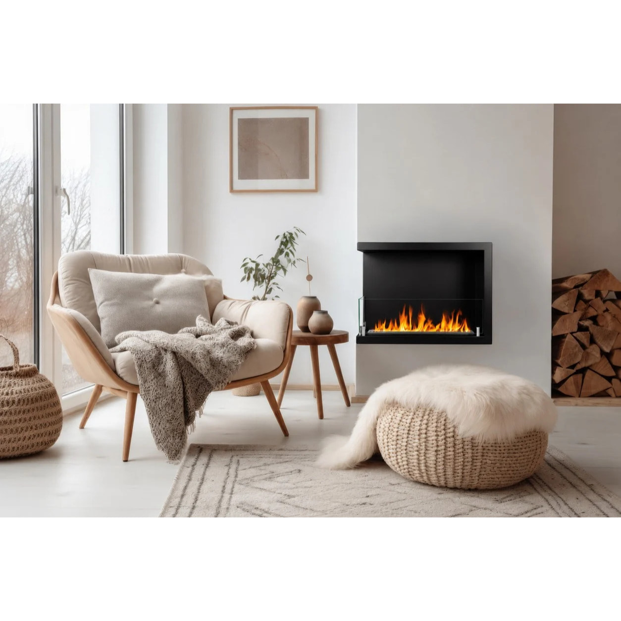 Sutri 60 - Camino a Bioetanolo da Incasso Angolare Sinistro 60x45x22,4 cm con Bruciatore 1,5lt in Acciaio