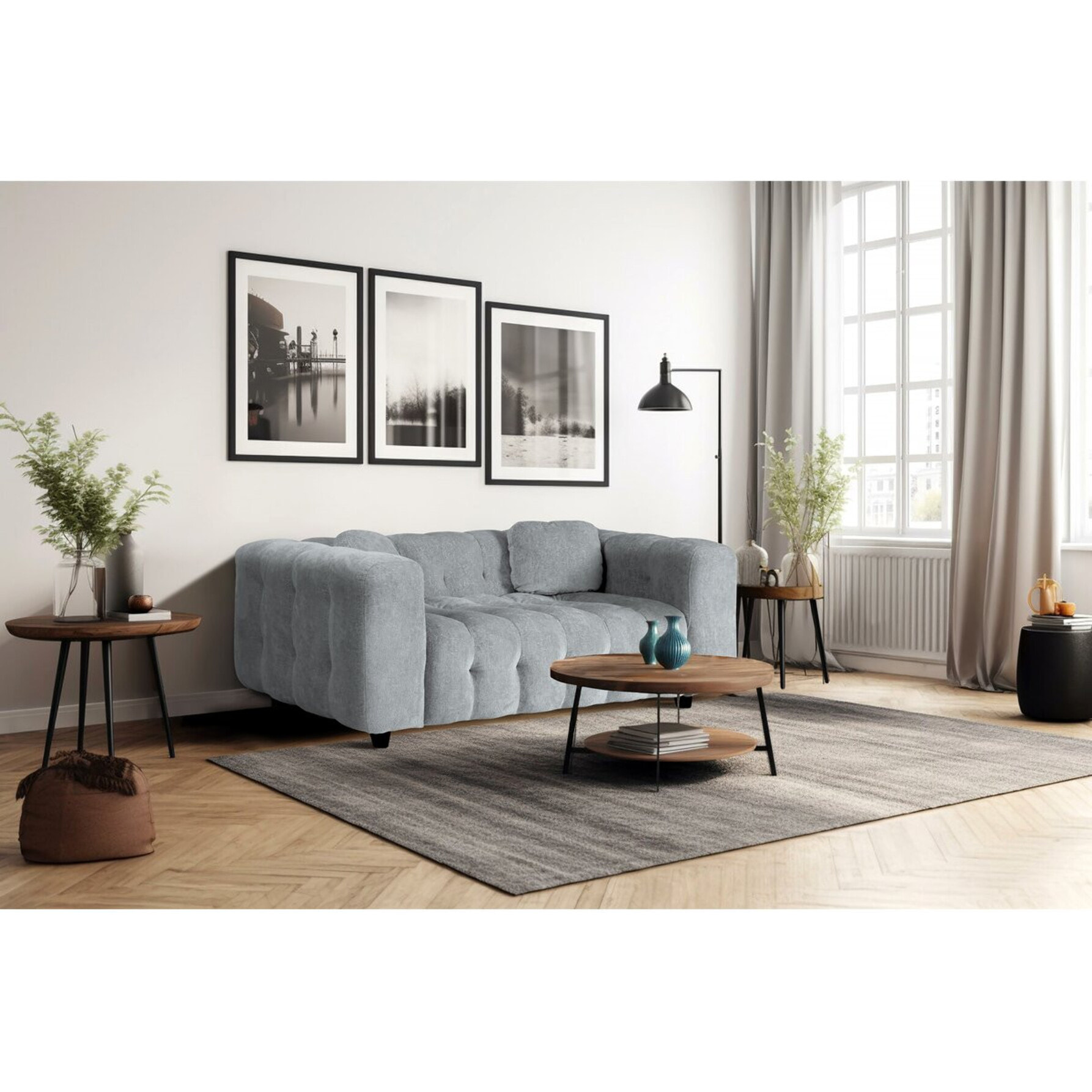 Canapé droit en tissu chenille "Vendome" - 2 places - Gris