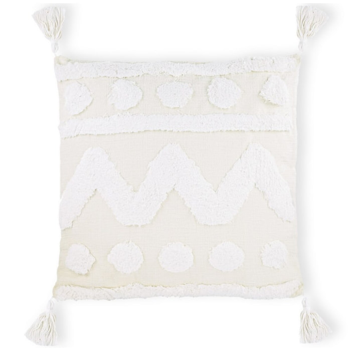 Cuscino con decoro bianco 4 nappe bianco 45x45 - Prism