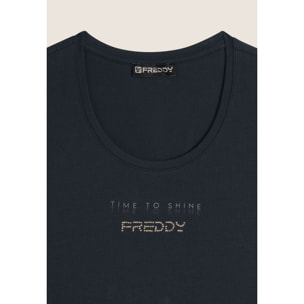 T-shirt in jersey stretch con grafica bicolore