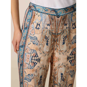 Oltre - Pantaloni palazzo in raso fantasia - Azzurro