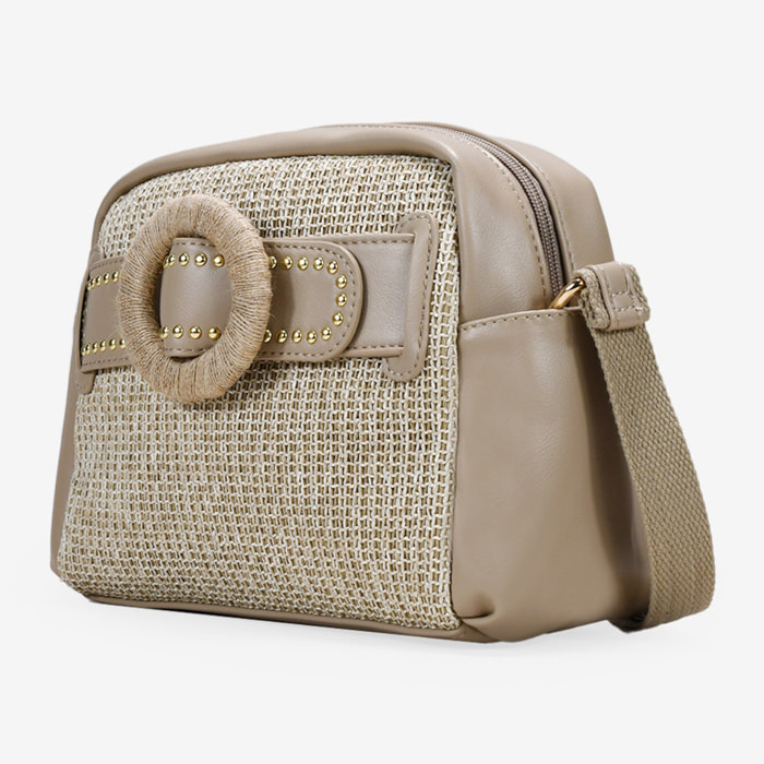 Bolso bandolera beige con cinturón y cremallera