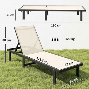 Pack de 2 Tumbonas de Jardín Exterior, Tumbonas Reclinables con Ruedas, Respaldo Ajustable de 4 Niveles, Estructura de Aluminio y Tela Textilene, Resistentes, para Playa, Piscina, Beige