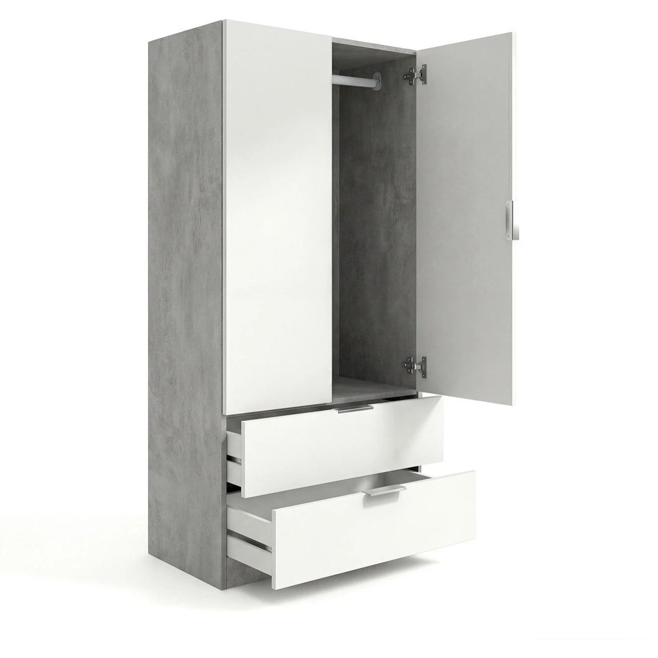 Armario de 2 puertas y 2 cajones en gris cemento y blanco artik 81,5x180 cm Lark Gris cemento - Blanco mate