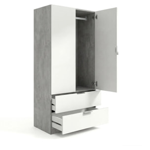 Armario de 2 puertas y 2 cajones en gris cemento y blanco artik 81,5x180 cm Lark Gris cemento - Blanco mate