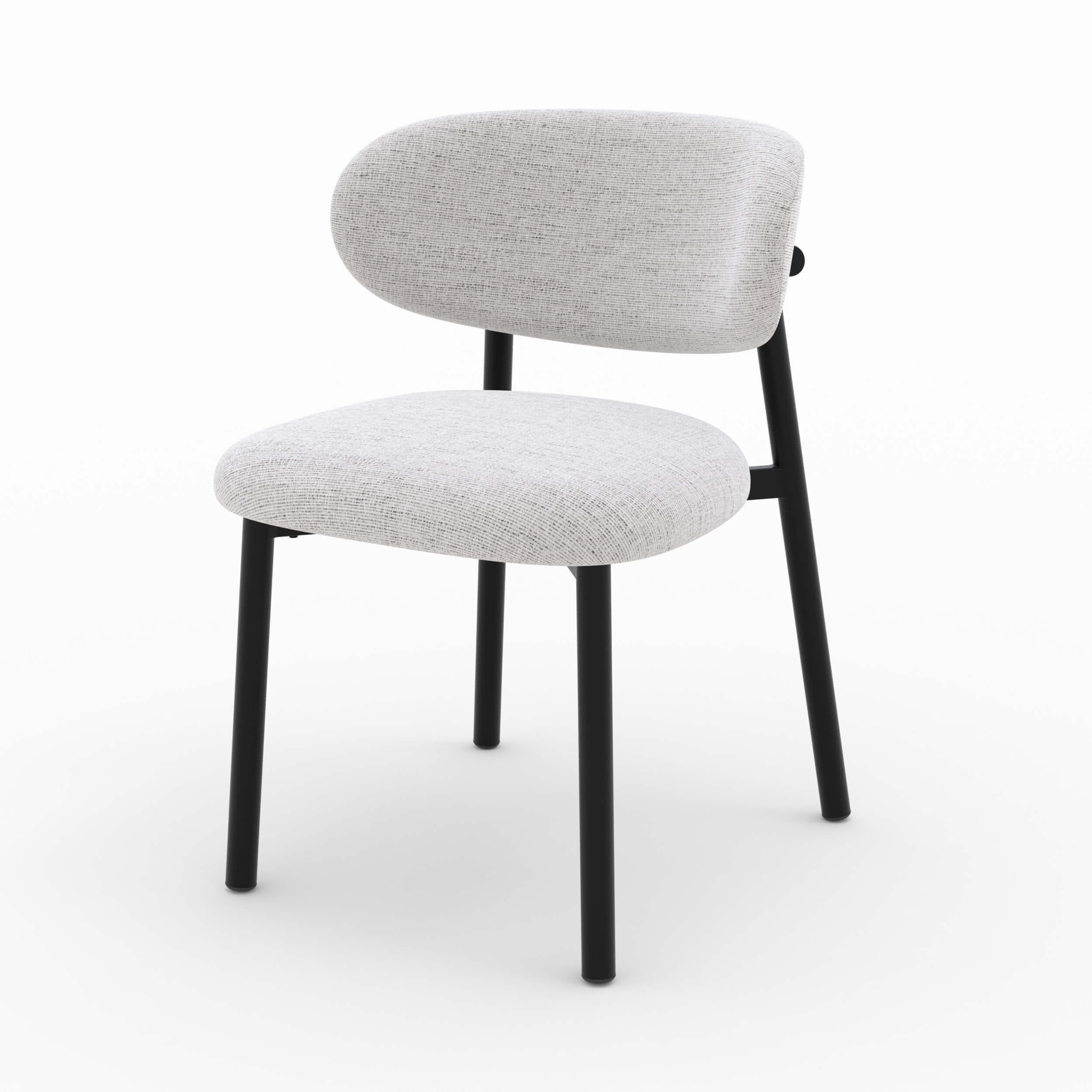 Lot de 2 chaises en tissu gris clair chiné et pieds en métal noir - Nao