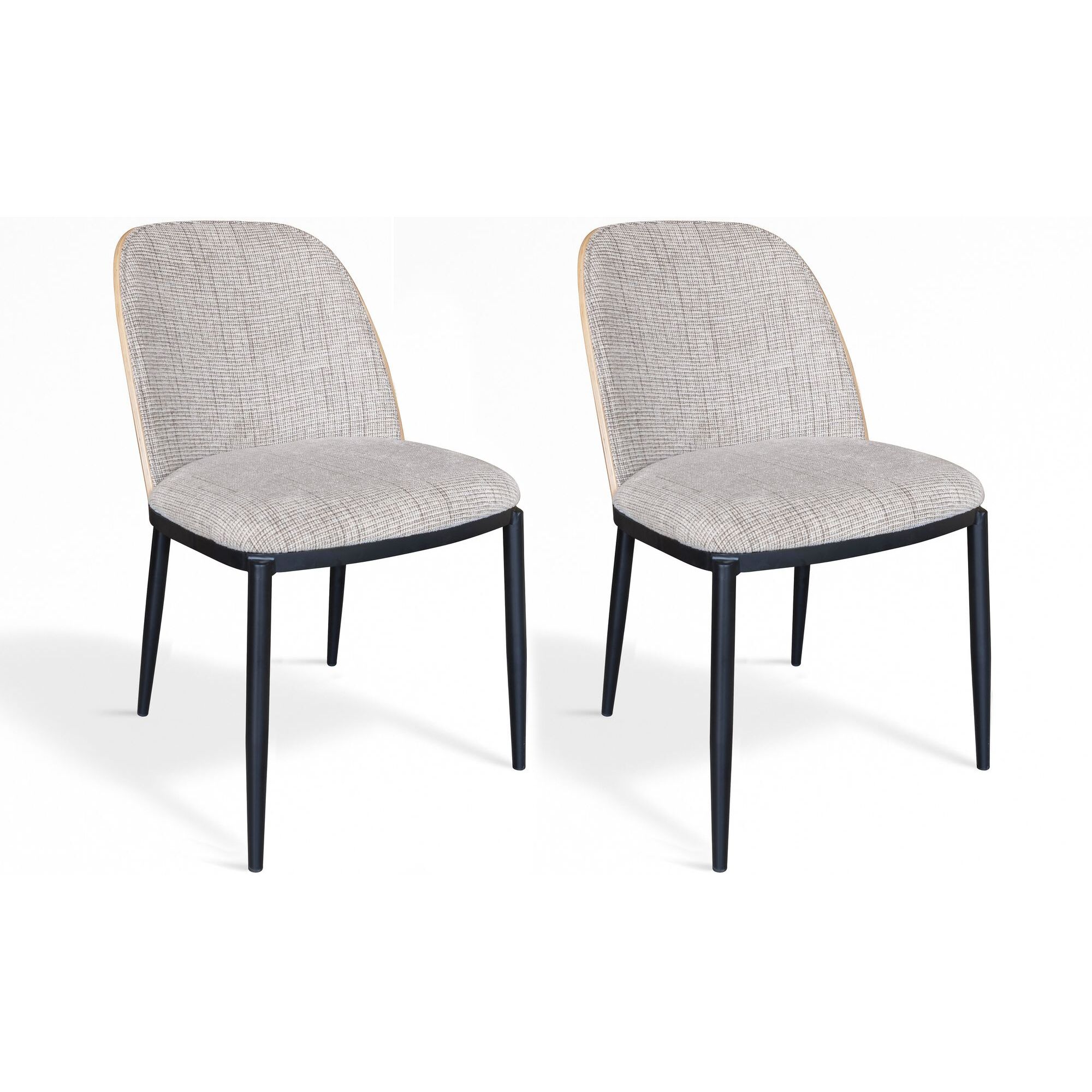 Lot de 2 chaises en tissu beige et dossier en finition noyer MAIA