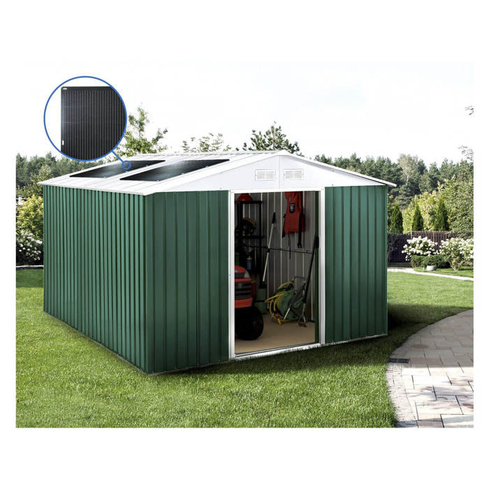 Abri de jardin métal - "Rosas " - 10,85 m² avec panneaux solaires - Vert