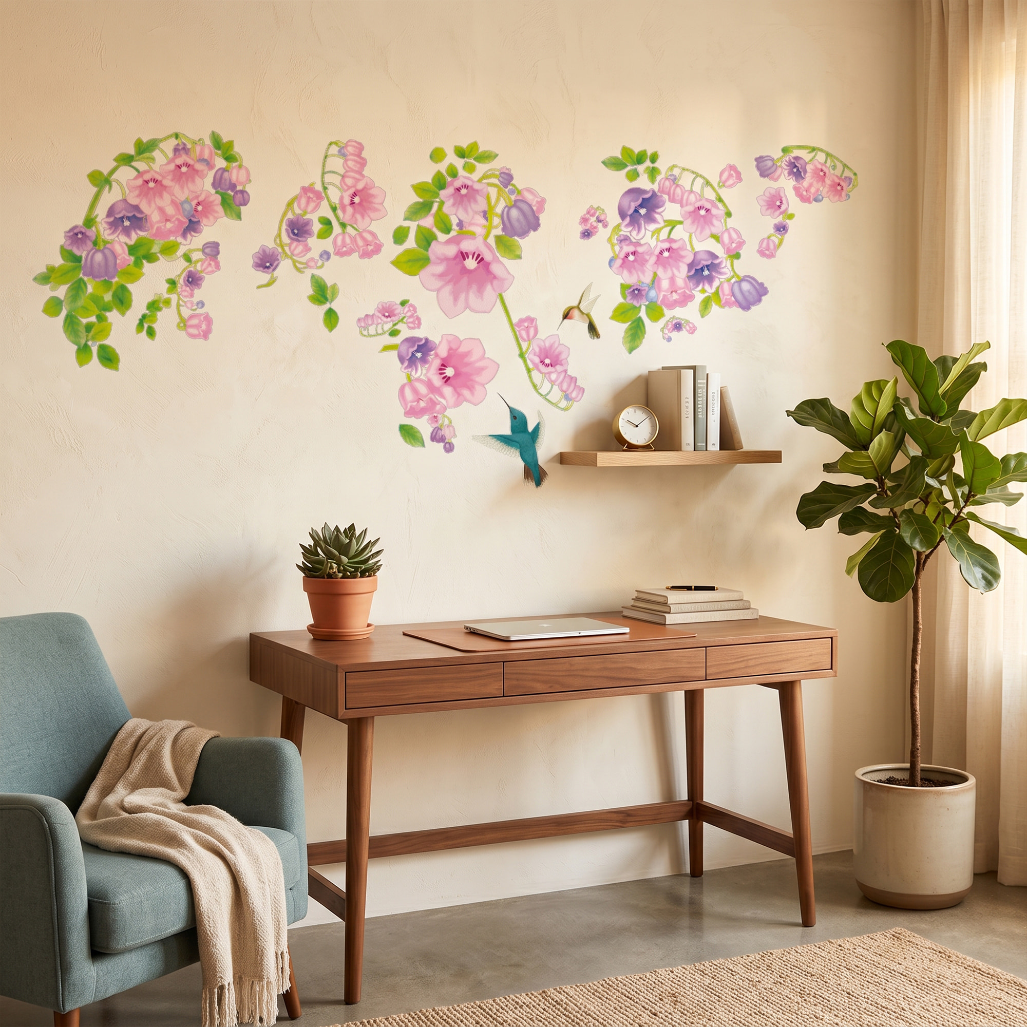 Stickers Muraux décoration adhésifs oiseaux et fleurs violettes