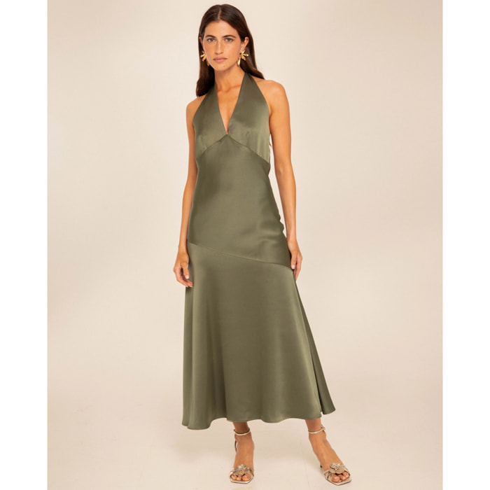 Vestido midi con escote halter y lazada