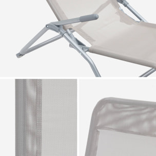 Lot de 2 bains de soleil pliants - Levito Gris taupe- Transats textilène 2 positions. chaises longues