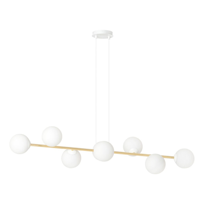 Lampada a sospensione Gravity con diffusori in vetro e dettagli oro