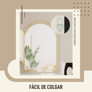 Espejo de Pared Arqueado, Espejo de Baño 60x90 cm con Marco de Imitación de Piedra de 3 Niveles, Estilo Moderno, para Salón, Dormitorio, Entrada y Pasillo, Beige