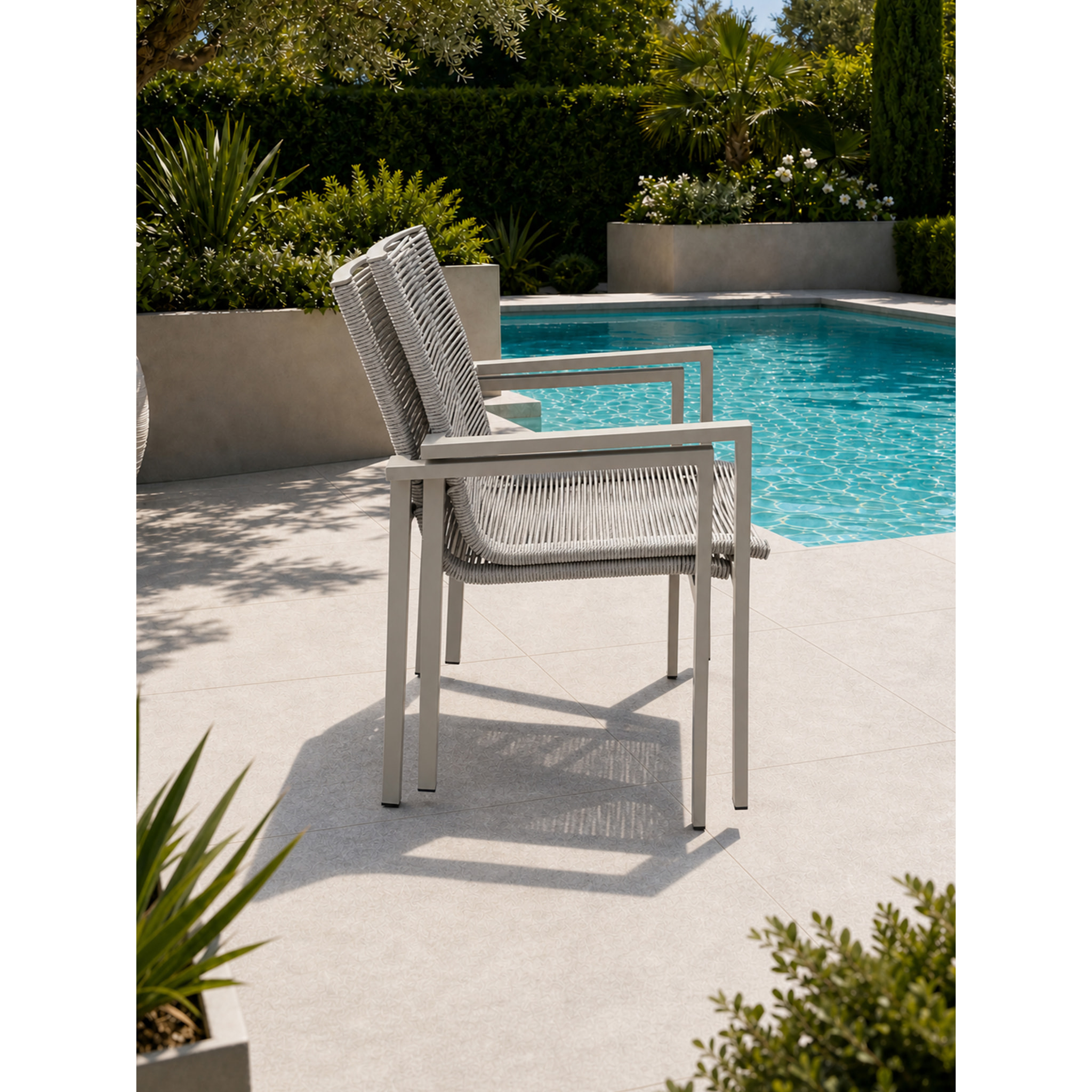 MEXICO - Lot de 2 fauteuils de jardin en aluminium et corde tissée