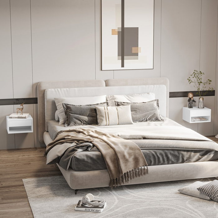 Juego de 2 Mesitas de Noche Flotantes Mesillas de Noche Mesas de Noche con Cajón para Dormitorio Salón 37x32x21 cm Blanco