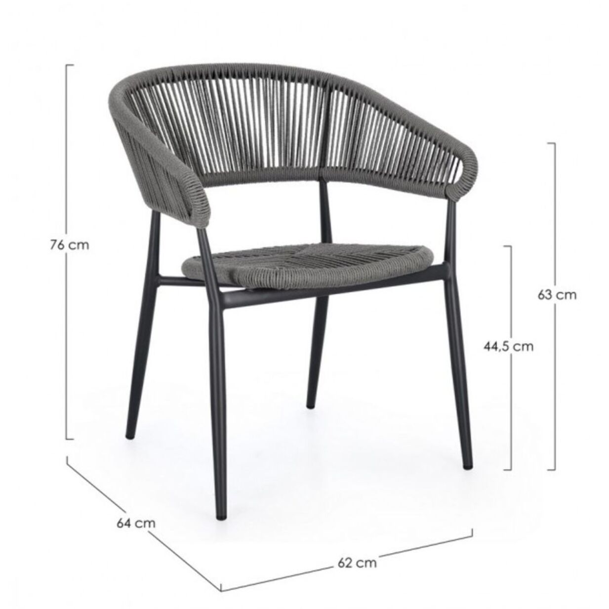 Set di 4 sedie ALGAIDA in alluminio antracite e fibre intrecciate grigie, impilabili