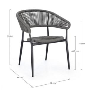Set di 4 sedie ALGAIDA in alluminio antracite e fibre intrecciate grigie, impilabili