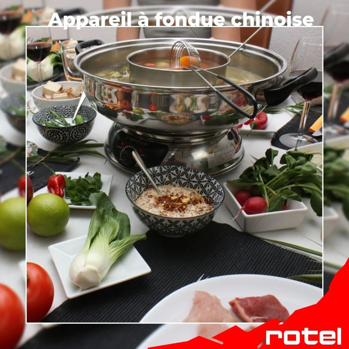 Appareil à fondue chinoise 2 compartiments avec fourchettes et passoires Rotel