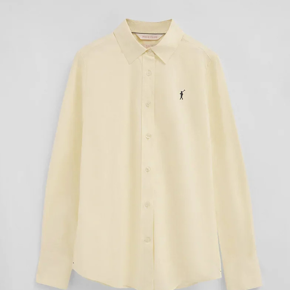 Camisa de popelín amarillo pastel con corte slim y bordado Rigby Go