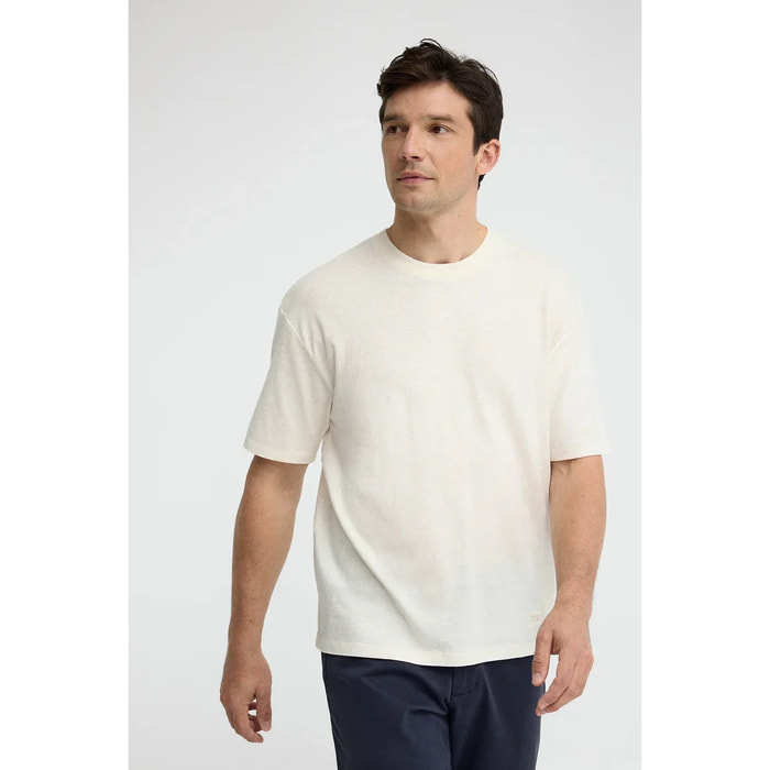 Maglietta cotolino ecrù a maniche corte con logo Polo Club