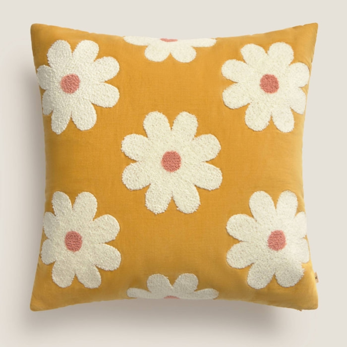 Funda de cojín de terciopelo con flores Ritcu color amarillo Algodón
