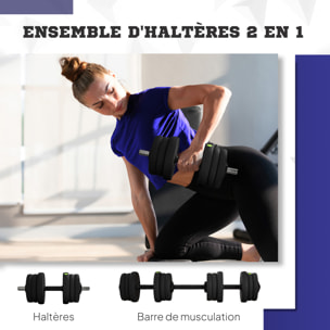 Haltères 2 en 1 réglables - haltères libres 20 Kg - barres incluses - entraînement musculaire & haltérophilie - noir vert