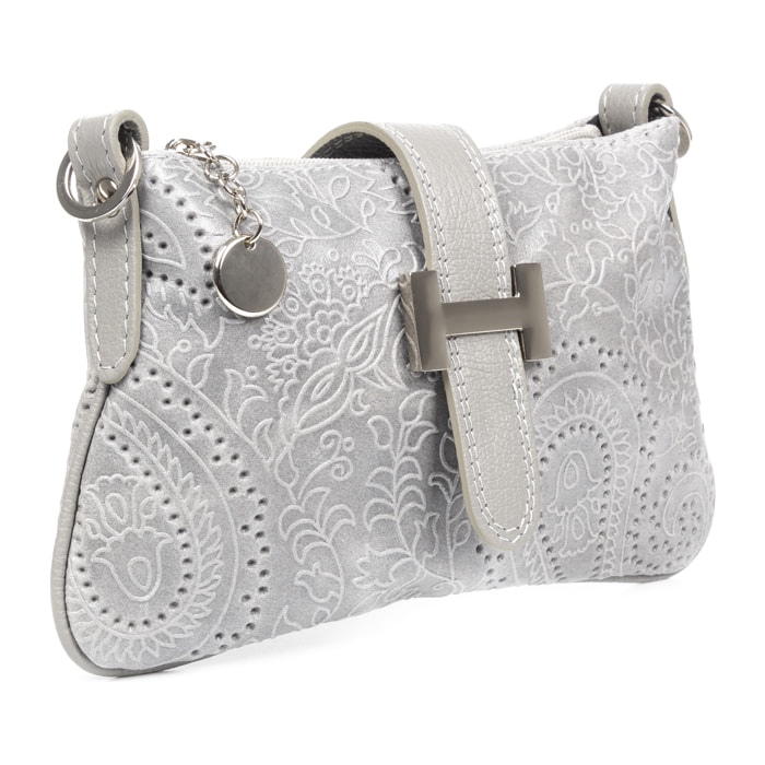 Allerona Bolso de mano Mujer.Piel auténtica Gamuza Grabado Arabesco.