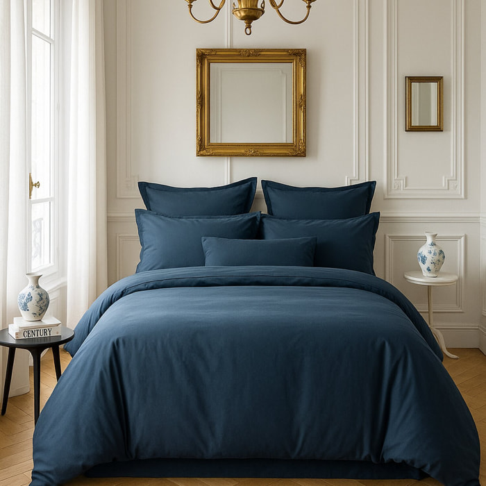 Housse de couette satin de coton bleu marine
