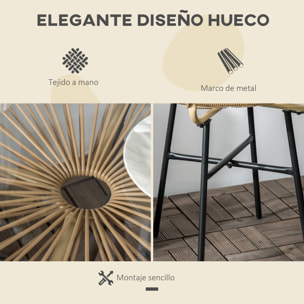 Mesa Auxiliar de Ratán Sintético con Tablero de Vidrio Templado Ø50x50 cm Beige