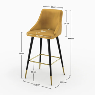 Lot de 2 chaises de bar en velours jaune curry 78 cm - Aristote