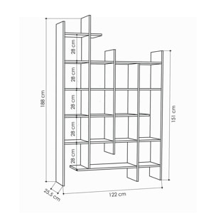 Libreria Dguidett, Scaffale da ufficio, Mobile portalibri, Biblioteca, 122x26h188 cm, Antracite