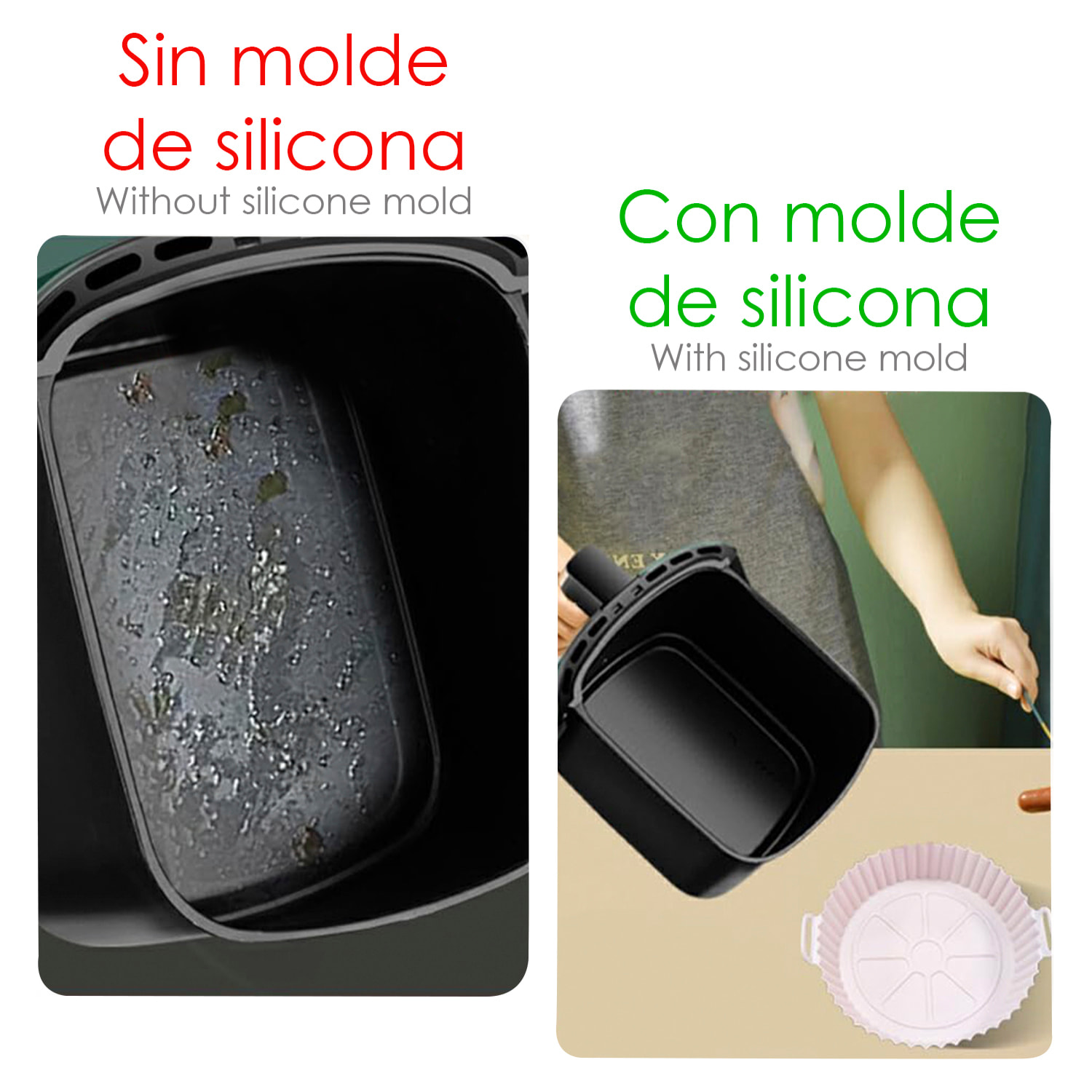 Molde silicona con asas freidora de aire 24*19*6 cms. Grado alimentario.