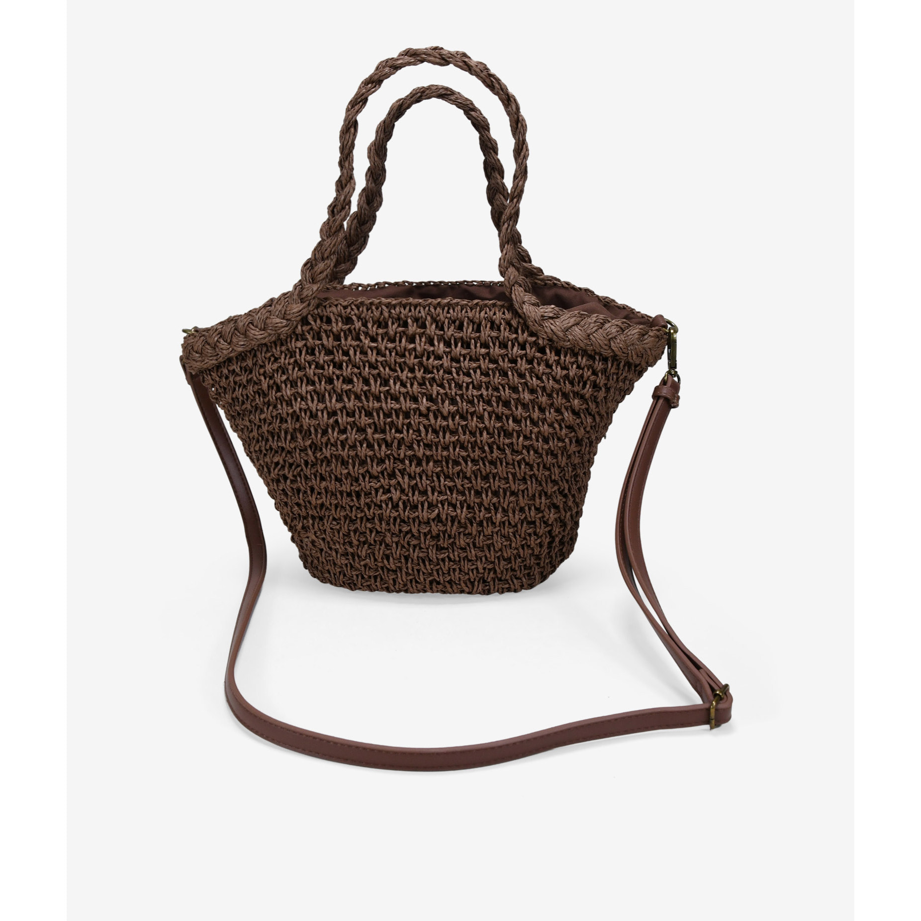 Bolso de mano marrón en rafia con estrellas metálicas