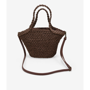 Bolso de mano marrón en rafia con estrellas metálicas