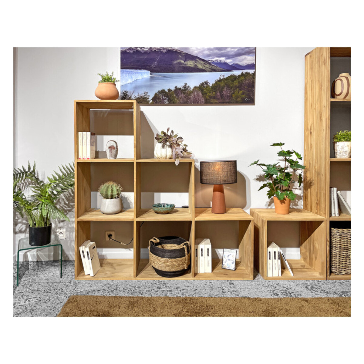 Etagère escalier 6 cases carrée de rangement bois de teck massif - ROMA