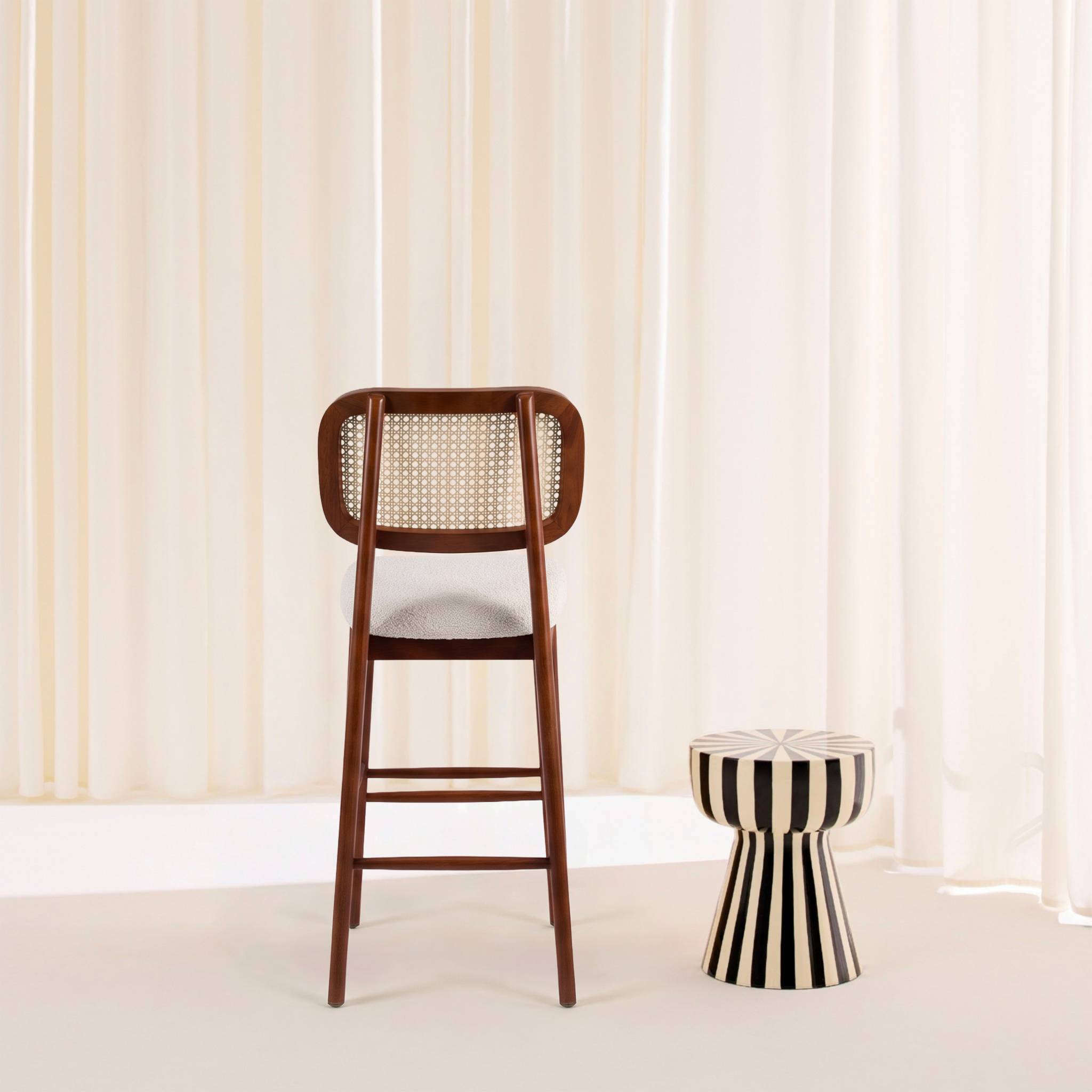 Tabouret de bar bois d'hévéa cannage et bouclette 66,5cm (lot de 2) MANI