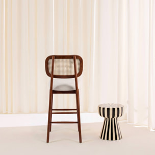 Tabouret de bar bois d'hévéa cannage et bouclette 66,5cm (lot de 2) MANI