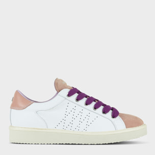 SCARPA ALLACCIATA P01 DONNA IN PELLE E SUEDE BIANCO-ROSA CIPRIA-VIOLA PANSE'