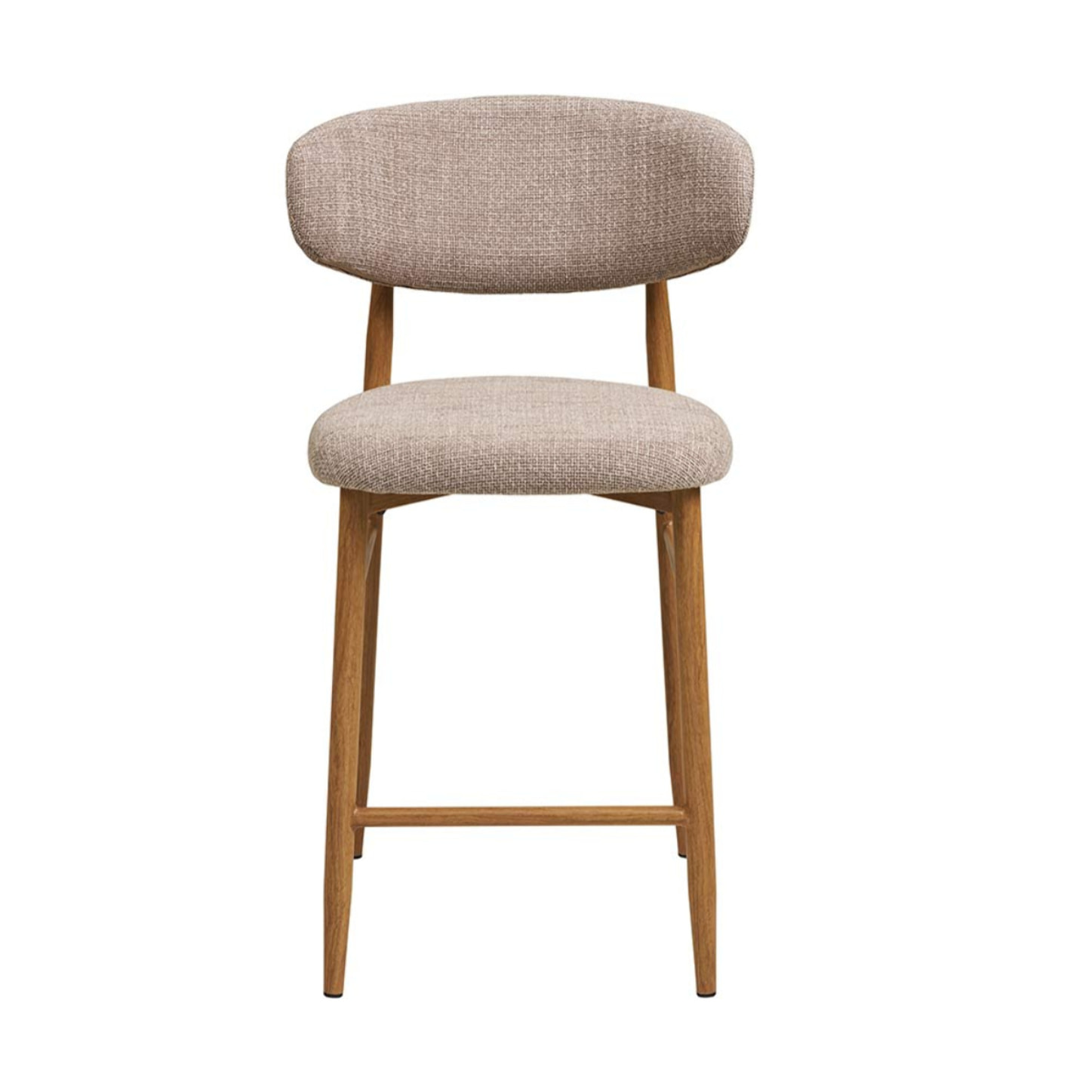 Eddie - lot de 2 tabourets en tissu texturé - pieds en acier effet bois - Bois / Beige