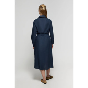 Vestito midi blu in lino con particolare ricamato Rigby Go
