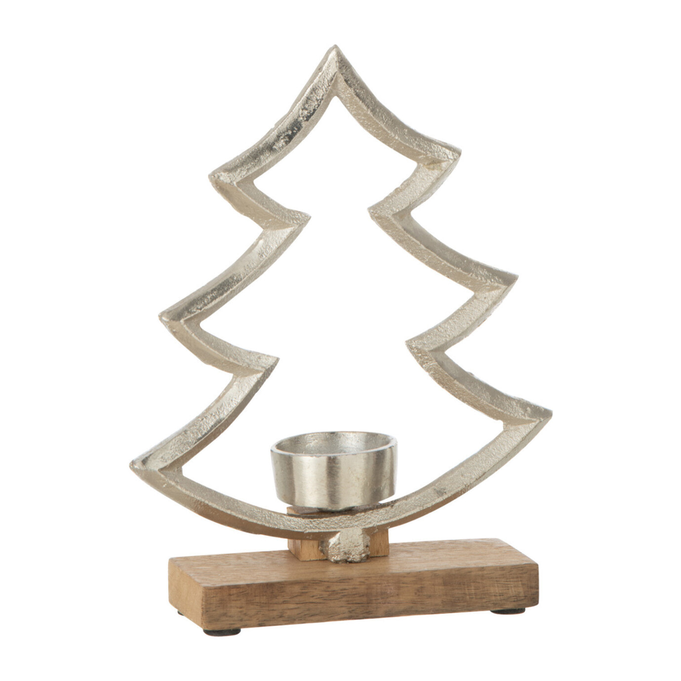 J-Line bougeoir Sapin Sur Base - bois/aluminium - argent - small