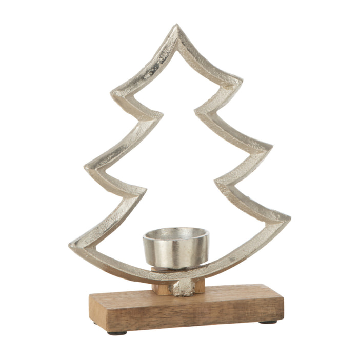 J-Line bougeoir Sapin Sur Base - bois/aluminium - argent - small