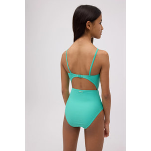 Costume da bagno da bambino con spalline regolabili e dettaglio striscia color corallo