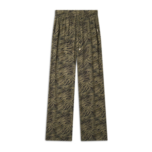 Pantaloni comfort in viscosa animalier con gamba ampia