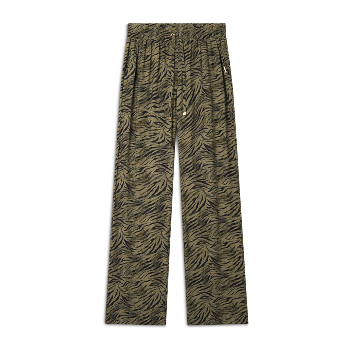 Pantaloni comfort in viscosa animalier con gamba ampia