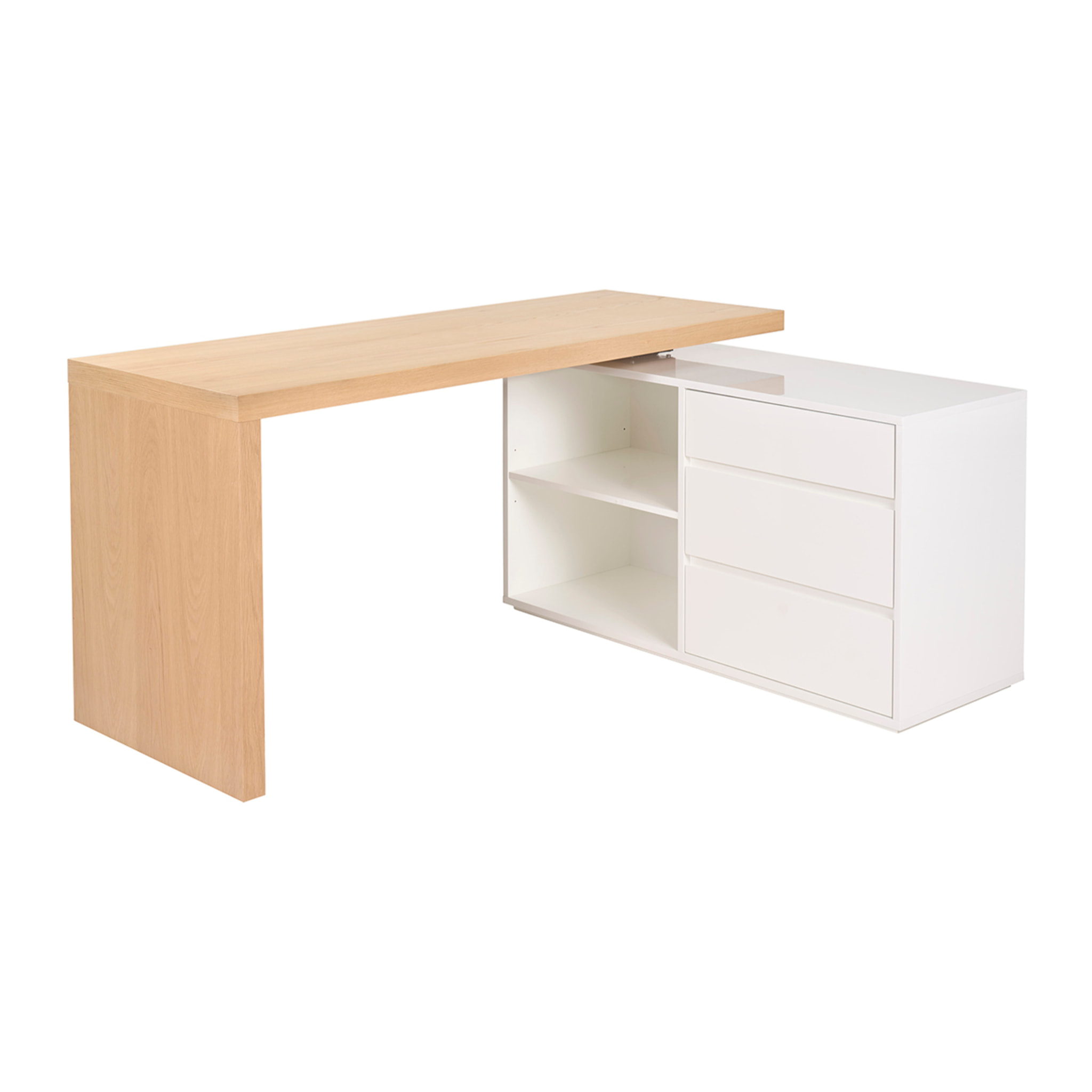 Bureau modulable design blanc brillant et bois clair frêne L160-235 cm NEW MAX