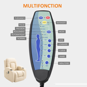 Fauteuil de massage et relaxation électrique chauffant inclinable manuellement repose-pied télécommande crème
